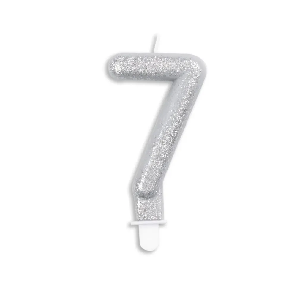 Kynttilä 7 vuotta Hopea Glitter 7cm