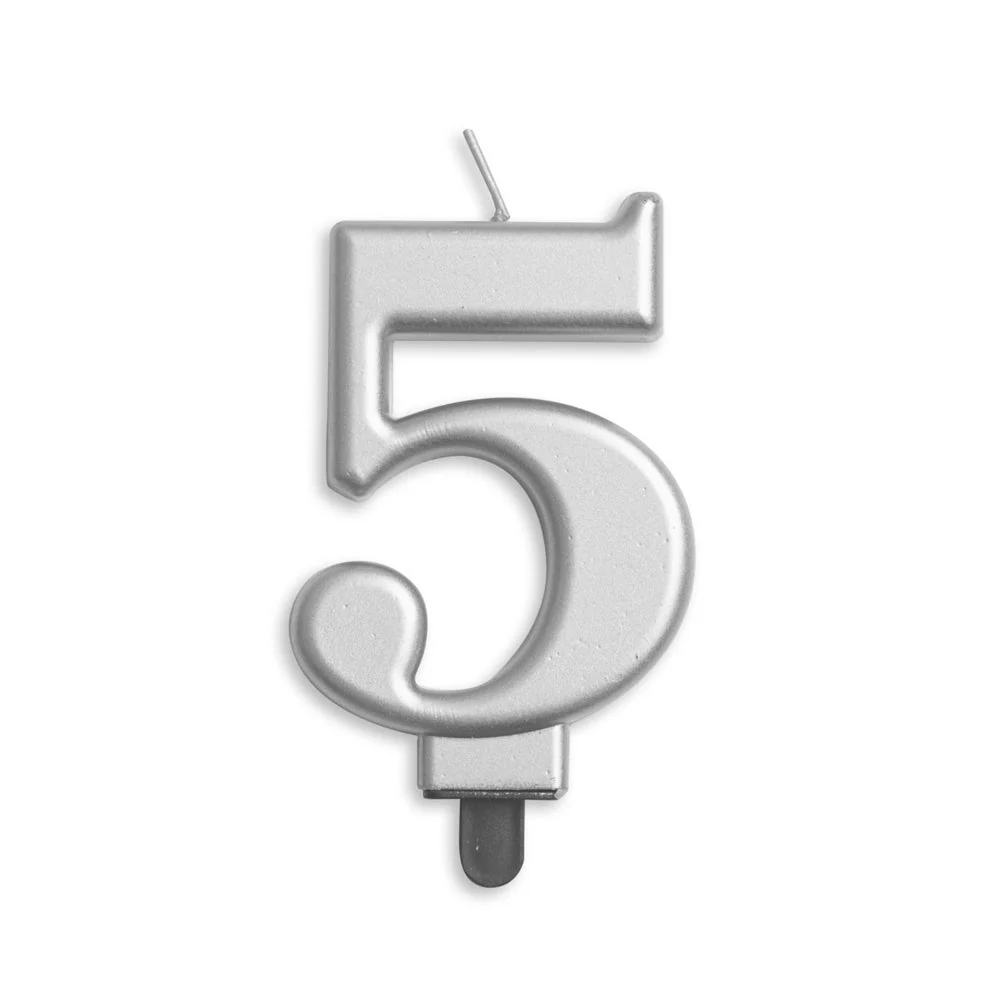 Kynttilä 5 vuotta hopea metallinen 8cm