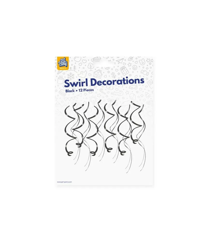 Musta roikkuu koristelu Swirls 12kpl