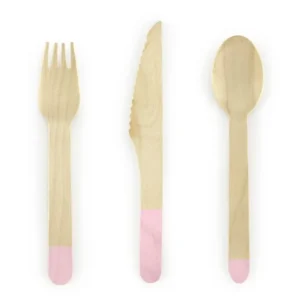 Puiset ruokailuvälineet vaaleanpunainen 16cm 18 kpl