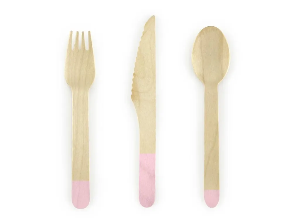 Puiset ruokailuvälineet vaaleanpunainen 16cm 18 kpl