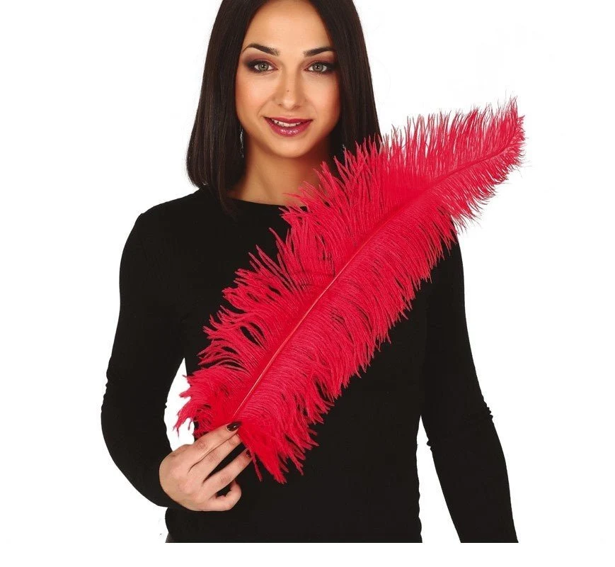 Punaiset strutsin höyhenet 50cm 12kpl