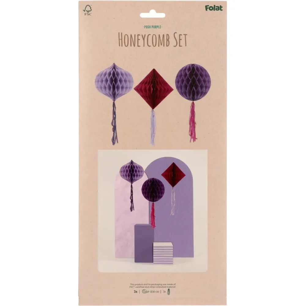 Purppuranpunaiset hunajakennot 30cm 3kpl