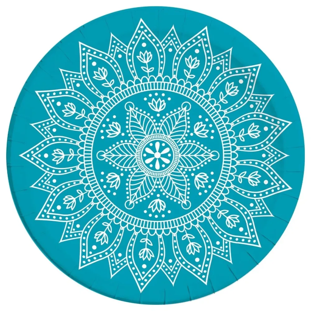Turkoosi lautaset Mandala 23cm 8kpl