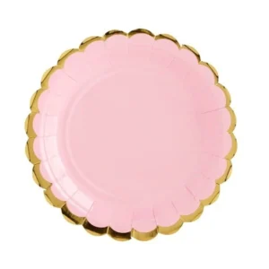 Vaaleanpunaiset lautaset pahvi kulta 18cm 6kpl