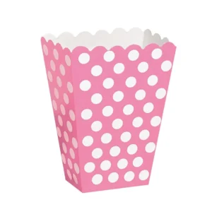 Vaaleanpunaiset popcorn kulhot valkoiset pisteet 13.7cm 8kpl 8kpl