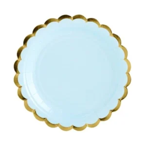 Vaaleansiniset lautaset pahvi kulta 18cm 6kpl
