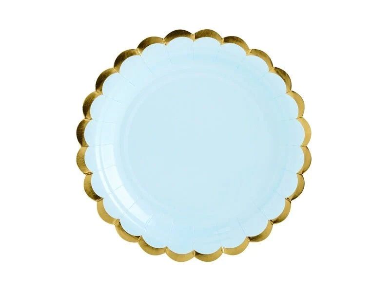 Vaaleansiniset lautaset pahvi kulta 18cm 6kpl