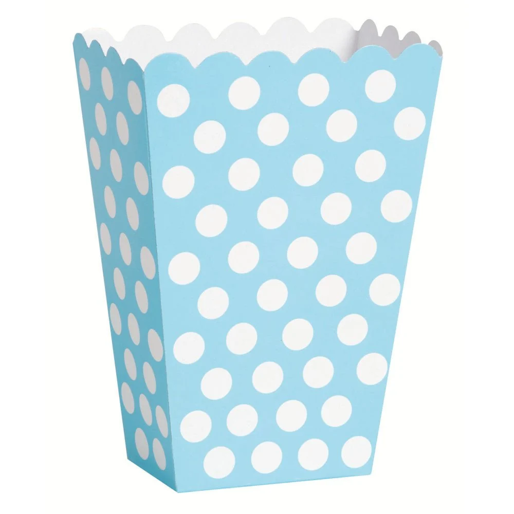 Vaaleansiniset popcorn kulhot valkoiset pisteet 13.7cm 8kpl 8kpl
