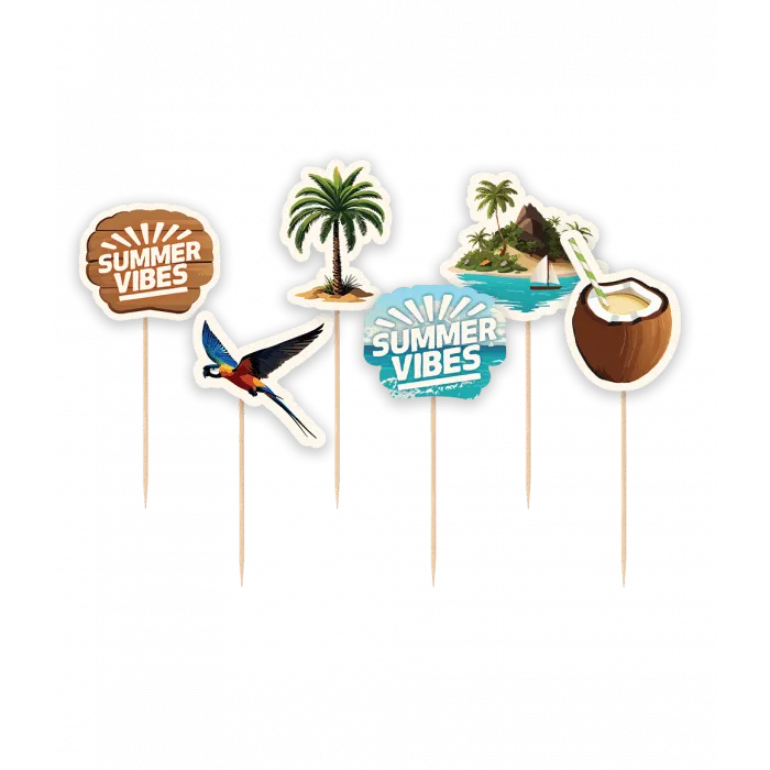 Värilliset cocktailtikut Summer Vibes 6.5cm 6kpl 6kpl