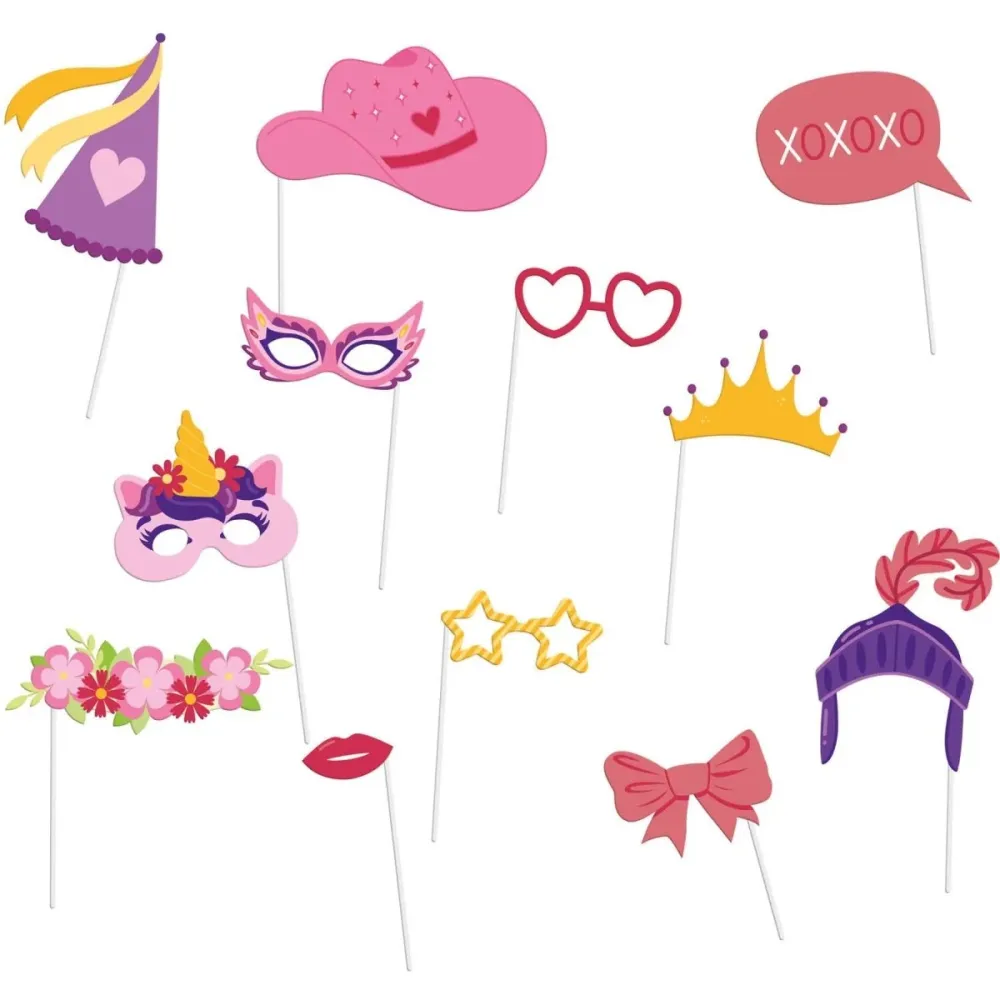 Värilliset Photobooth rekvisiitta tytöt 20cm 12kpl