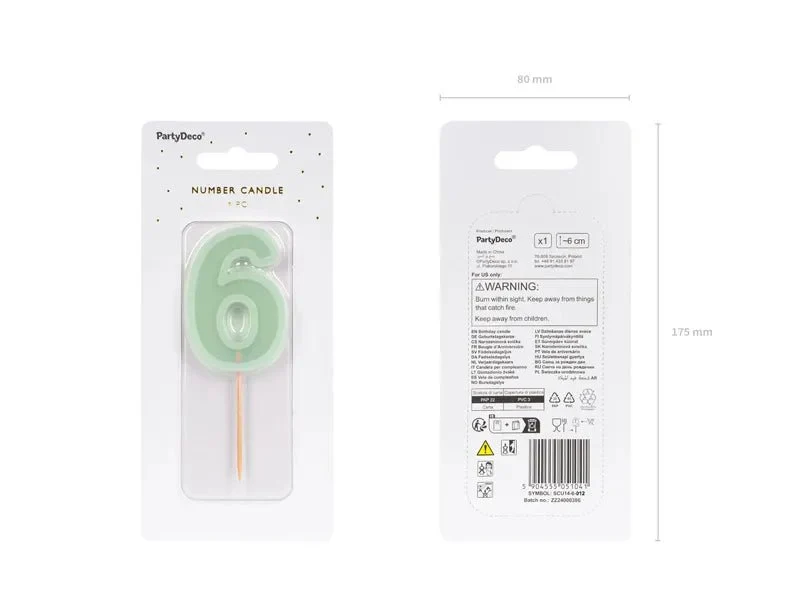 6 vuoden kynttilä mintunvihreä 10cm
