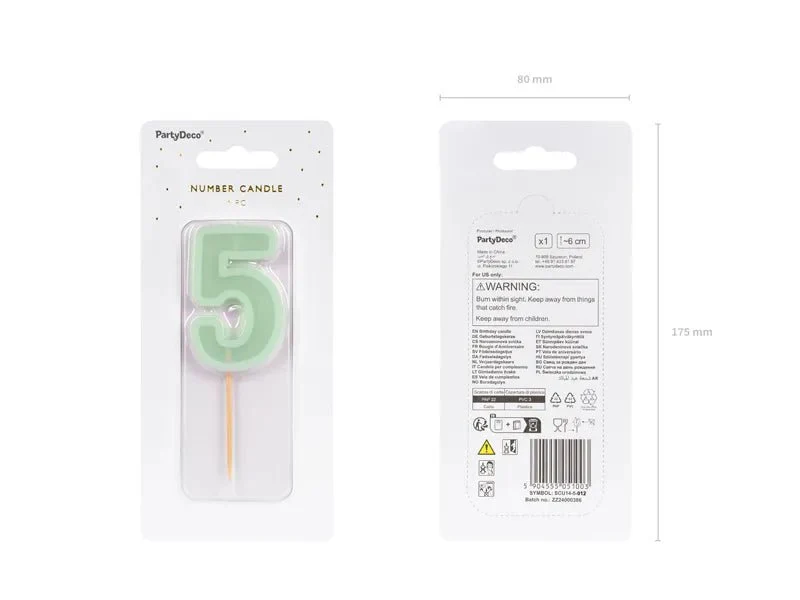 5 vuoden kynttilä mintunvihreä 10cm