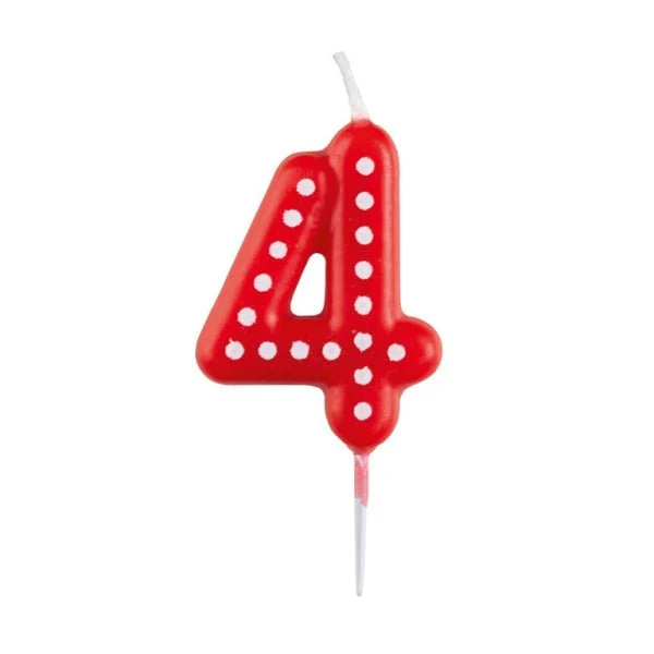 4 vuoden kynttilä Punaiset pisteet 6.5cm