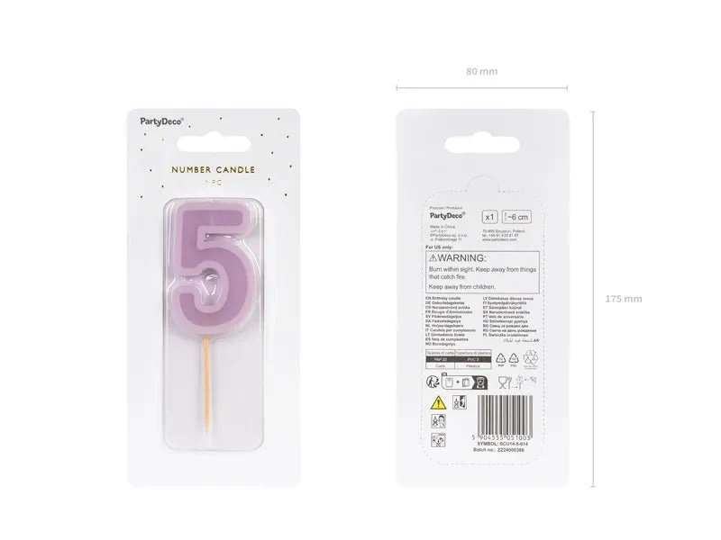 5 vuoden kynttilä violetti 10cm