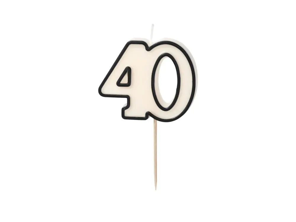 40 vuotta kynttilä Musta Valkoinen 5.5cm