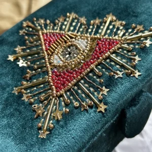 Petrolin sävyinen samettirasia – Tarot-silmäkuvio