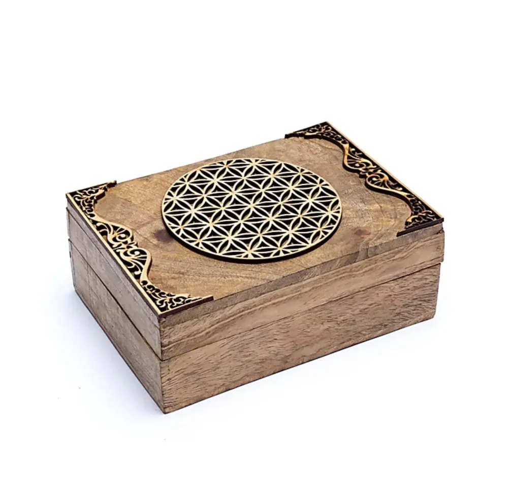 Tarot-laatikko – laserleikattu elämänkukka -symboli