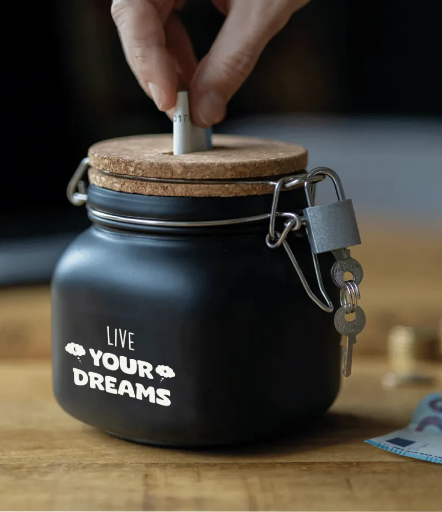 Musta rahalaatikko Live Your Dreams 12.5cm