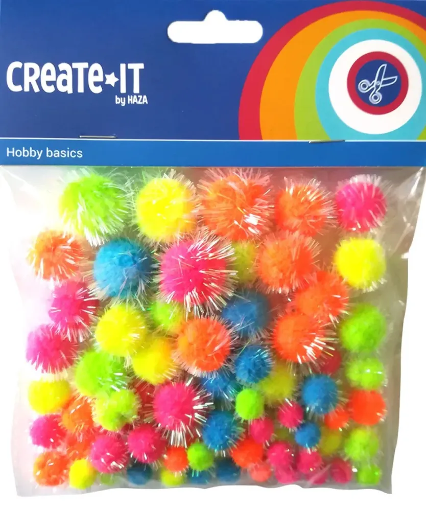 Pompoms Glitter Neon Mix 75kpl