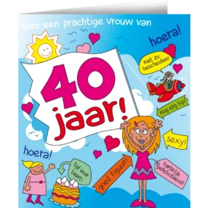 Syntymäpäiväkortti 40 vuotta nainen sarjakuva 16.5cm