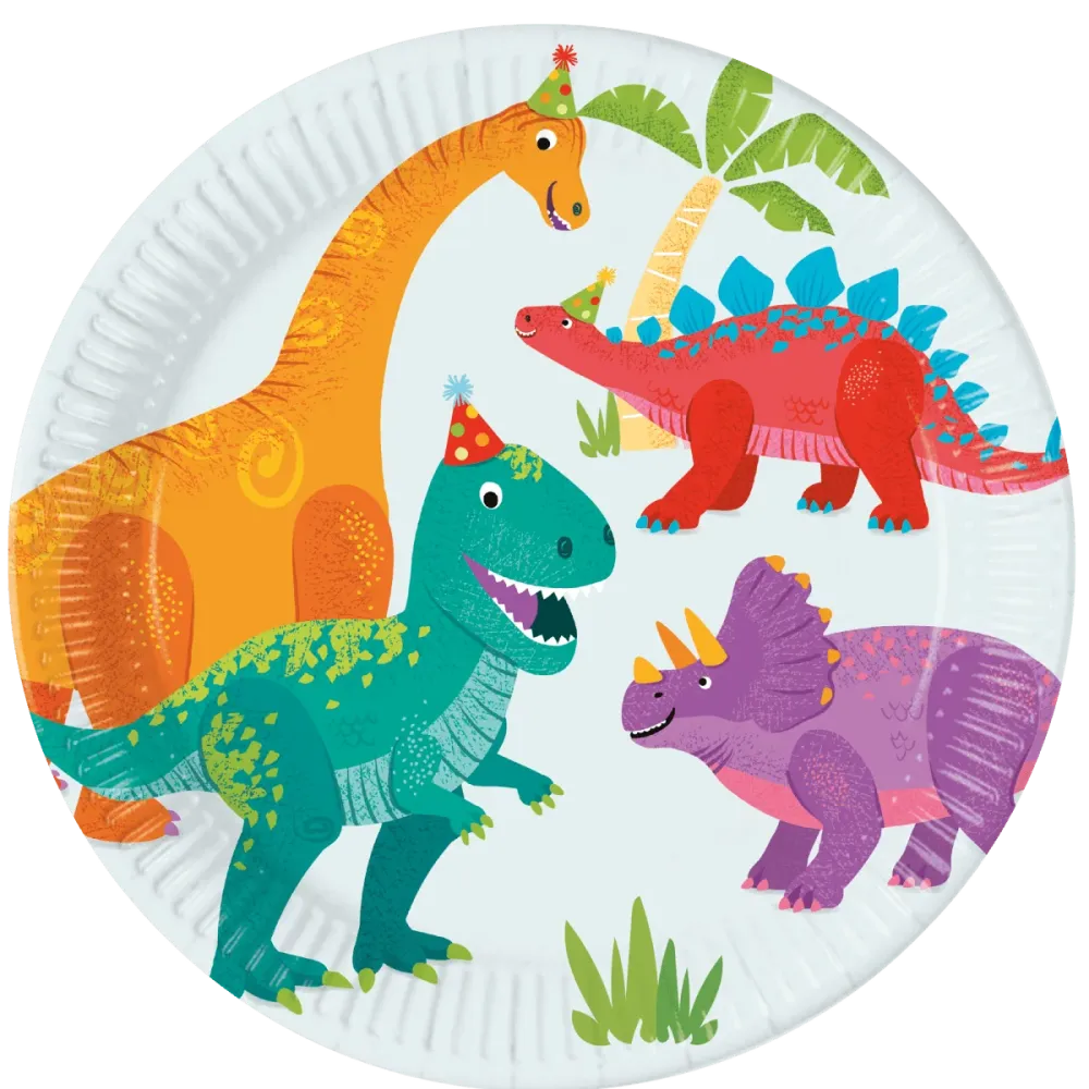 Dino lautaset värillinen pahvi 23cm 8kpl