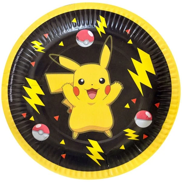 Pokemon lautaset Musta Keltainen 18cm 8kpl