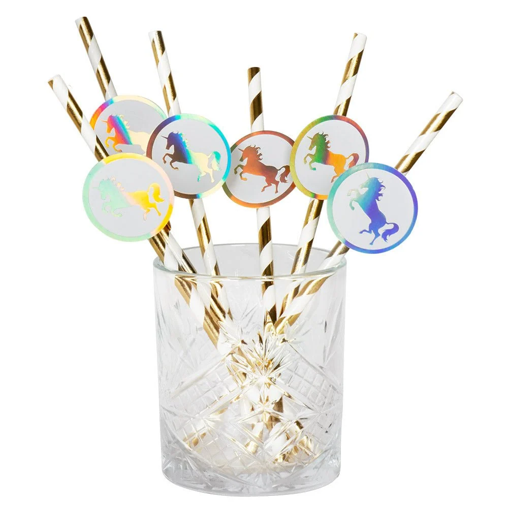 Yksisarvinen paperi pillit 20cm 6kpl