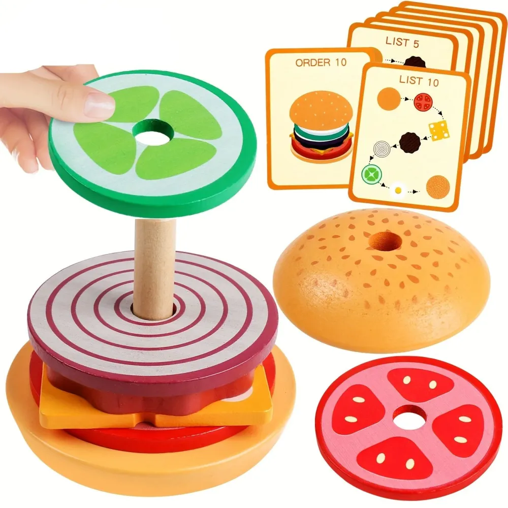 Ecotoys BurgerMaster | Leikkien Pinoaminen - Opettava Montessori-pinoamislelu Taaperoille ja Leikki-ikäisille