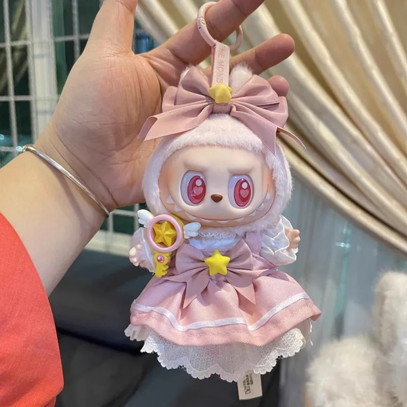 Clothes Labubu 17cm Outfit Accessories Monsters Clothing Kid Gift Bow Pink Sakura Set Dress and Hairpin
