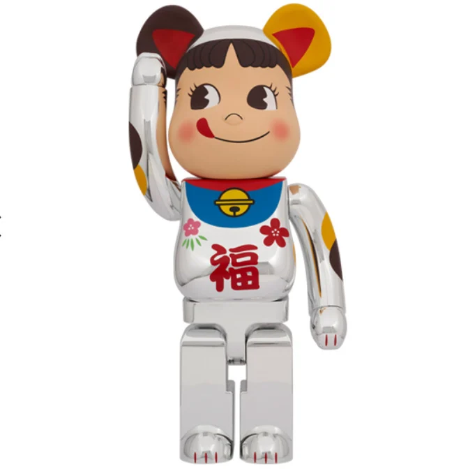 1000% Bearbrick - Peko-Chan Maneki Neko (Silver)