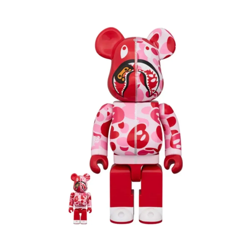 400 % & 100 % Bearbrick -setti – BAPE – Baby Milo Shark Camo, pinkki