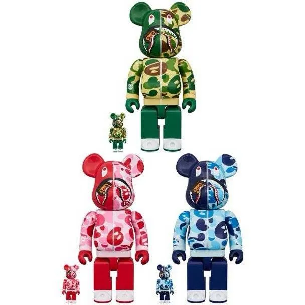 400 % & 100 % Bearbrick -setti – BAPE – Baby Milo Shark Camo -setti (3 kpl)