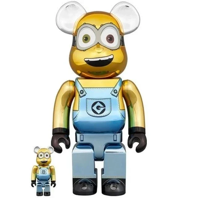 400 % + 100 % Bearbrick -setti - Minion BOB (Chrome)