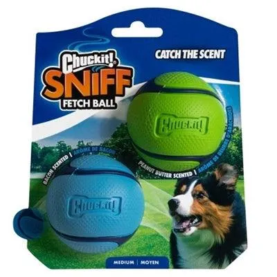 Chuckit Sniff Fetch Ball Combo – Maapähkinävoi ja Pekoni Tuoksuiset Noutopallot – 6 cm (2 kpl)