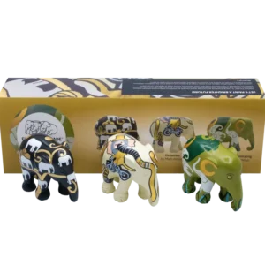 Elephant Parade monipakkaus norsuja Elephantasy - Goldie + vauvanorsu + norsut kommunikoivat