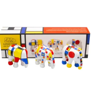 Elephant Parade multipack norsut Ode Mondriaan – Nipon Kaewkumdee, Esther Springer Hommage to Mondriaan + Hommage to Victo...