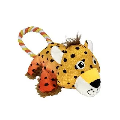 Kong Cozie Tuggz Cheetah – Pehmolelu köydellä, vinkuvalla hahmolla ja ryppyisellä paperilla – S/M
