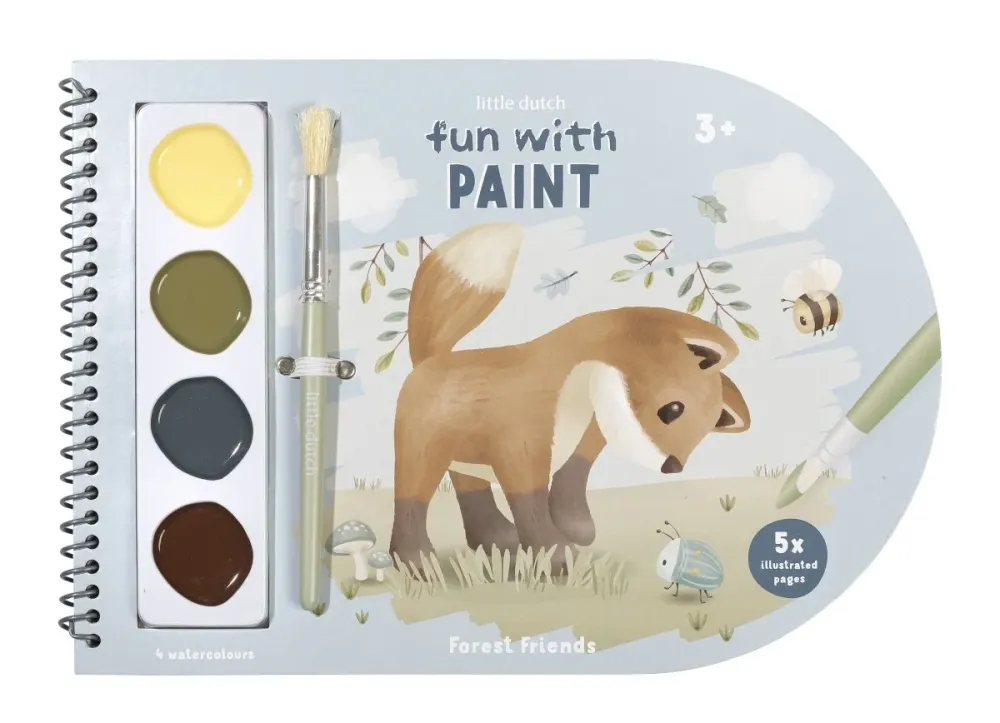 Little Dutch Paint Book Forest Friends 30 sivua sisältäen maalin ja siveltimen