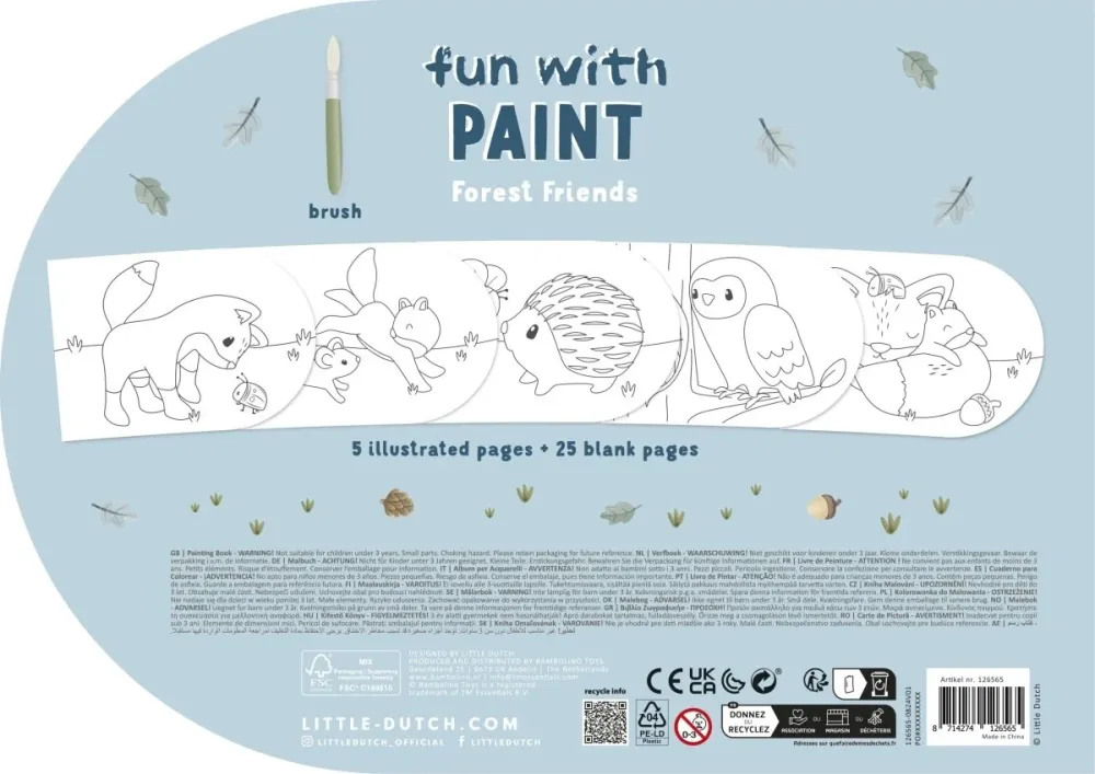 Little Dutch Paint Book Forest Friends 30 sivua sisältäen maalin ja siveltimen