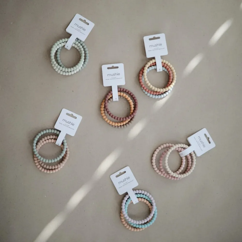 Mushie Teething Ring Rannekoru Silikoni Berry/Marigold/Khaki 3kpl 3kpl