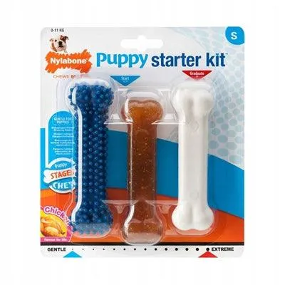 Nylabone Puppy Chew Puppy Starter Kit -pureskelupakkaus, kanaa, 3 osaa, pennuille ja pienille koirille