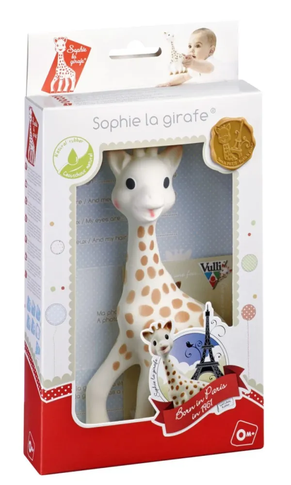 Sophie de Giraf - purulelu, 100% luonnonkumista, lahjapakkauksessa, valkoinen ja punainen