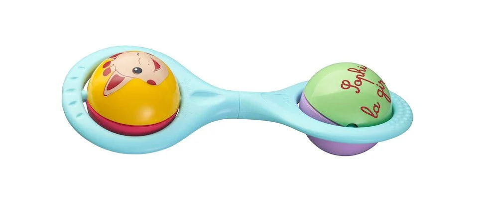 Sophie kirahvi Rattle Twist sininen Beige lahjapakkauksessa