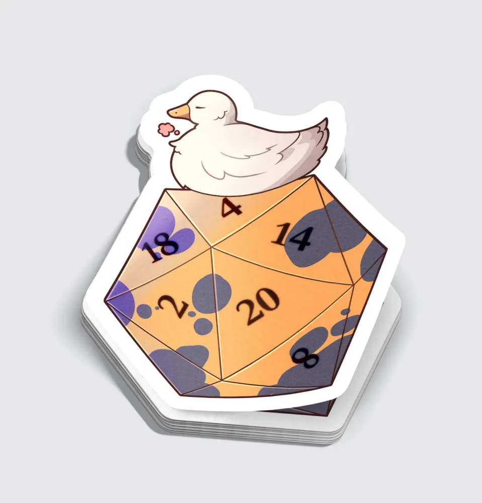 Tarra Ankka istuu Polyhedral D20:lla