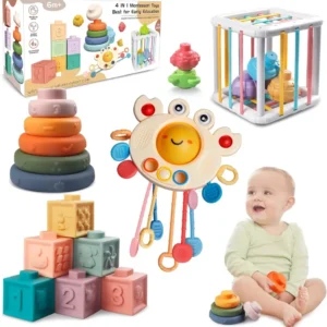 TinySense | Montessori-vauvan leikkisetti 4--1 aistien kehitykseen - turvallinen BPA-vapaa materiaali lapsille