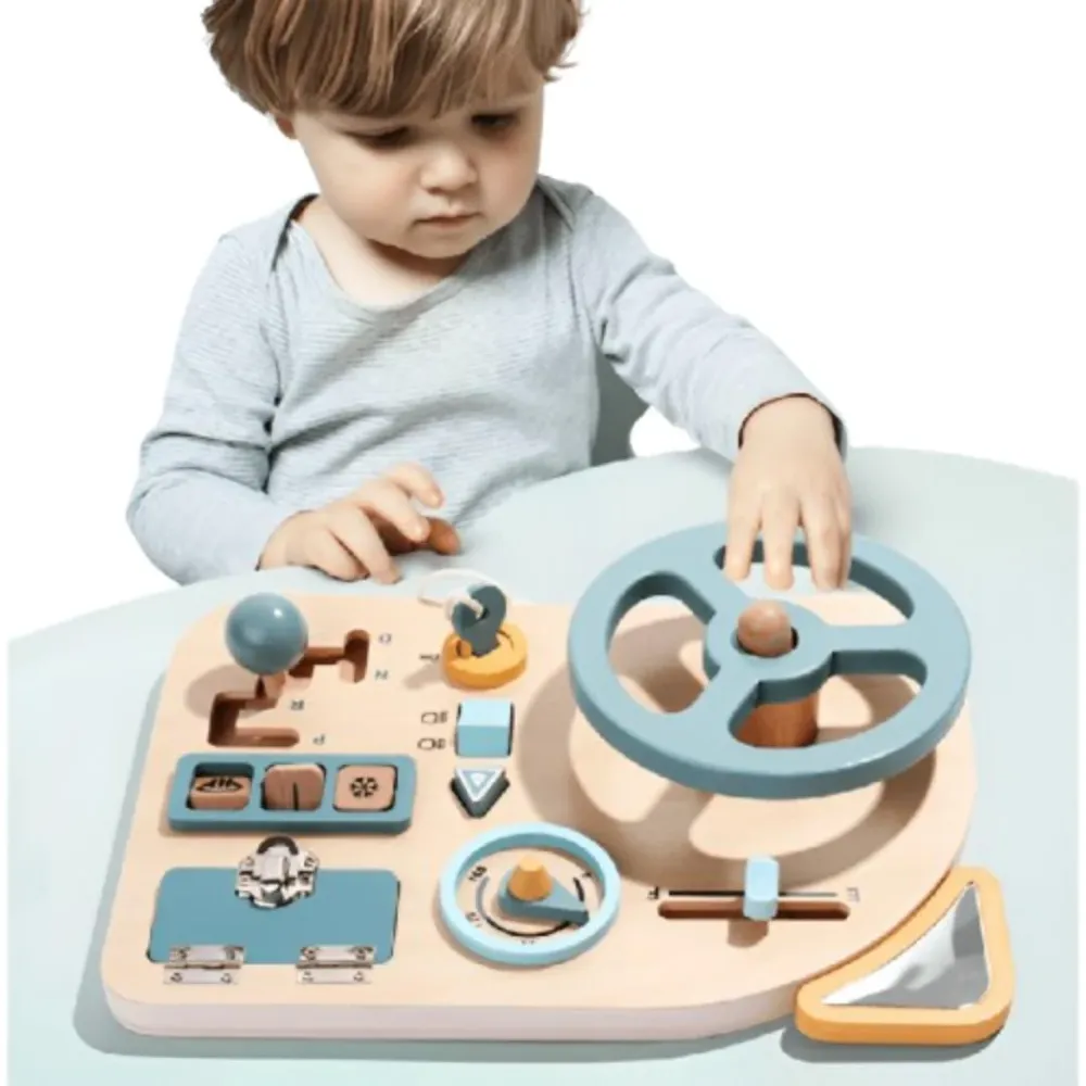 EcoToys PushiCar | Montessori puuauto painopaneelilla taaperoille interaktiivisilla elementeillä - opettava lelu 3-vuotiai...