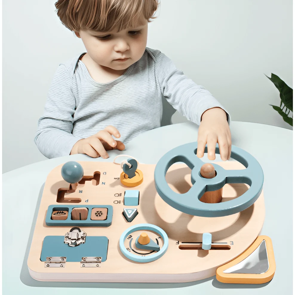EcoToys PushiCar | Montessori puuauto painopaneelilla taaperoille interaktiivisilla elementeillä - opettava lelu 3-vuotiai...
