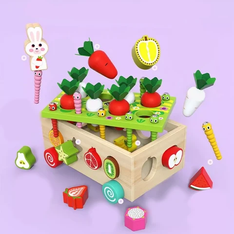 FruitFarm | Montessori Puutarhanmuotojen Lajittelija Puiset Opettavaiset Lelut Taaperoille - Hedelmät ja Vihannekset