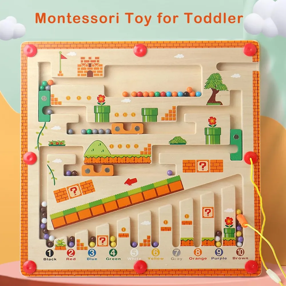 BeadyPlay | Montessori magneettinen kirjoitustaulu lapsille, jossa 55 värikästä magneettista helmeä - turvallinen puinen l...
